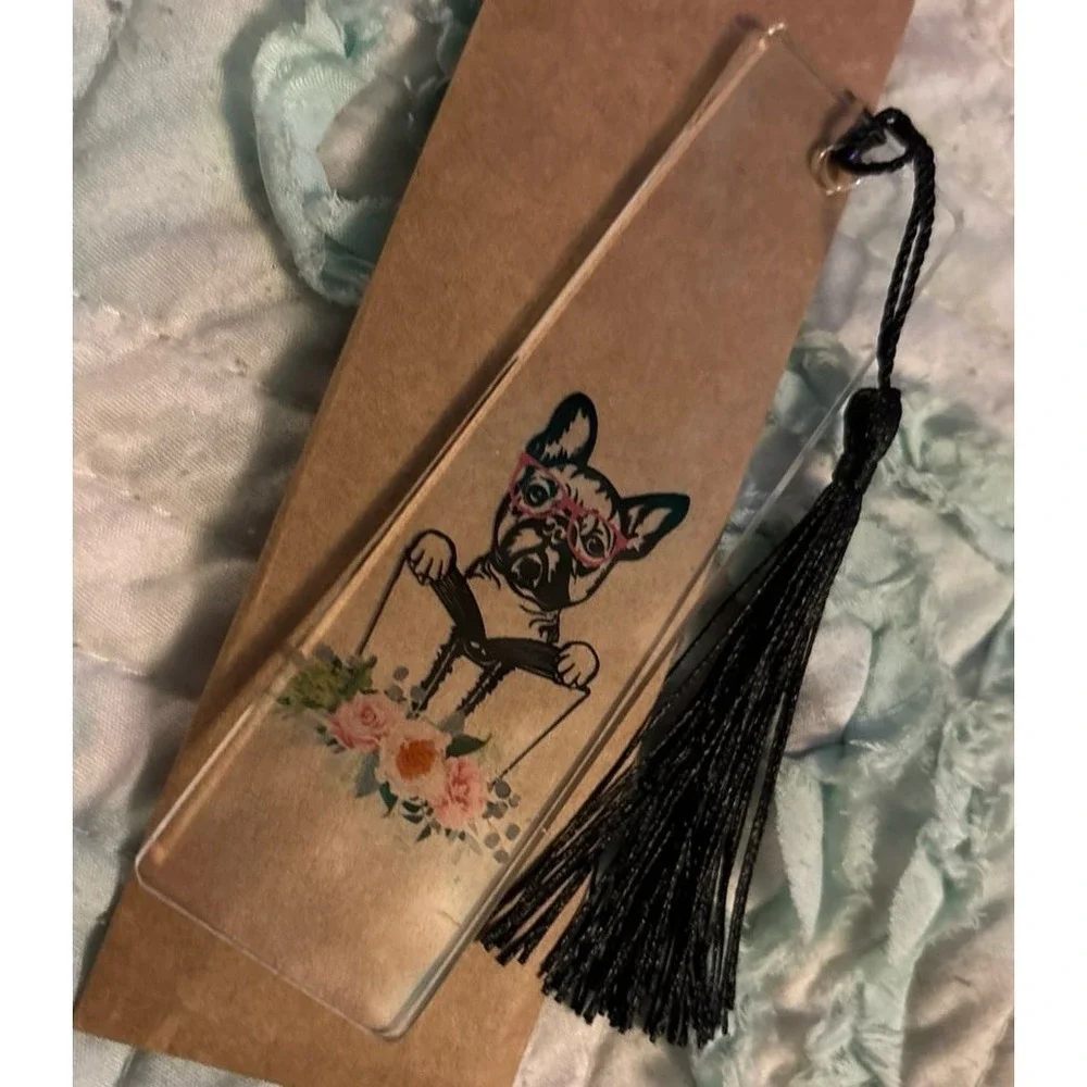 NEW Cute French Bulldog Clear Acrylic Gift Bookmark